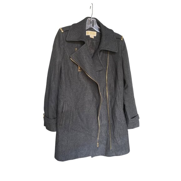 Michael Kors Womens Wool-Blend Charcoal Gray Pea Zip Coat Size 6 - Picture 2 of 7